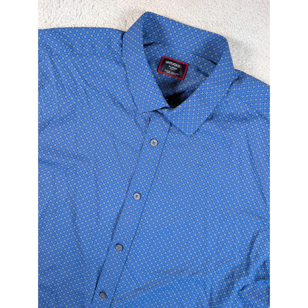 UNTUCKit Mens XL Slim Fit Blue Geometric Performance Button Down Shirt